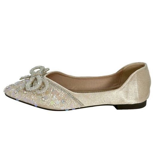 Damen Ballerinas mit glamourösem Strass-Design und zartem Schleifenakzent EB