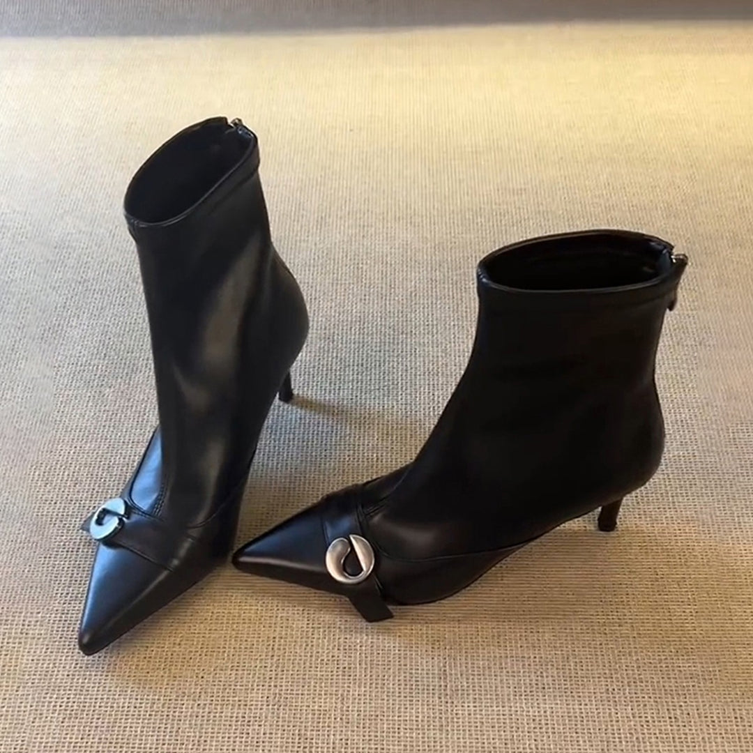 Damen elegante High Heel Stiefeletten mit modischer Schnallenverzierung EB