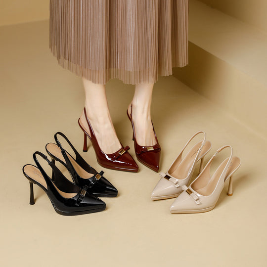 Damen Slingback-High-Heels mit glänzender Oberfläche und eleganter Schnalle EB