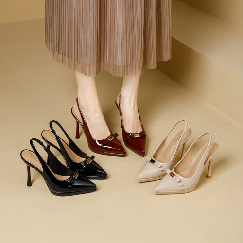 Damen Slingback-High-Heels mit glänzender Oberfläche und eleganter Schnalle EB