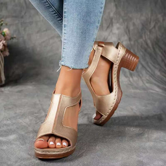 Damen Offene Blockabsatzsandalen mit seitlicher Schnalle EB