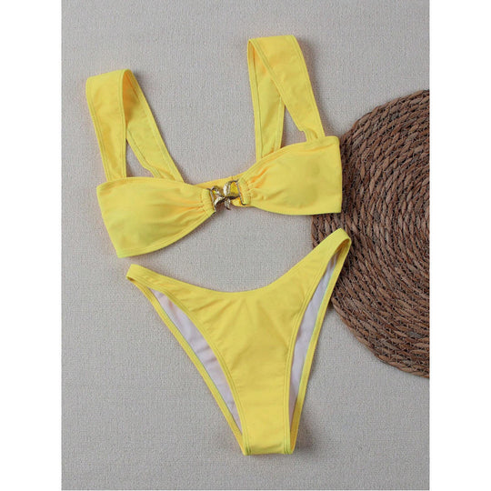 Damen Bikini-Set mit breiten Trägern und metallischem Akzent EB