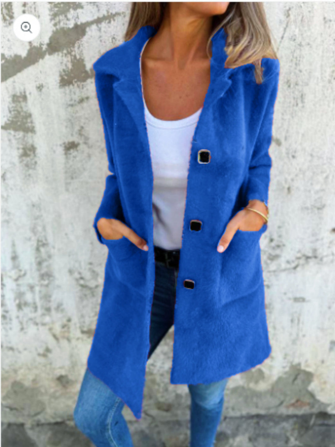 Damen Teddy-Mantel mit Oversize-Kragen, dekorativen Knöpfen und Eingrifftaschen EB