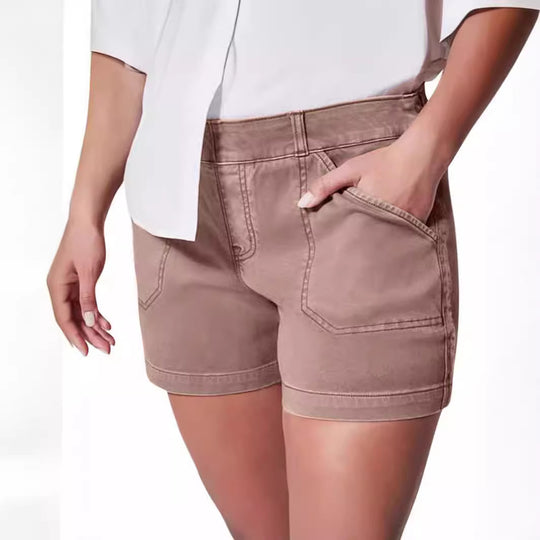Damen modische Baumwoll-Shorts mit hoher Taille und seitlichen Taschen EB