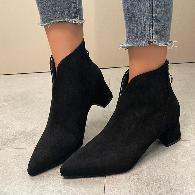 Damen nan spitze Ankleboots mit rückseitigem Zipperring und komfort-Blockabsatz EB