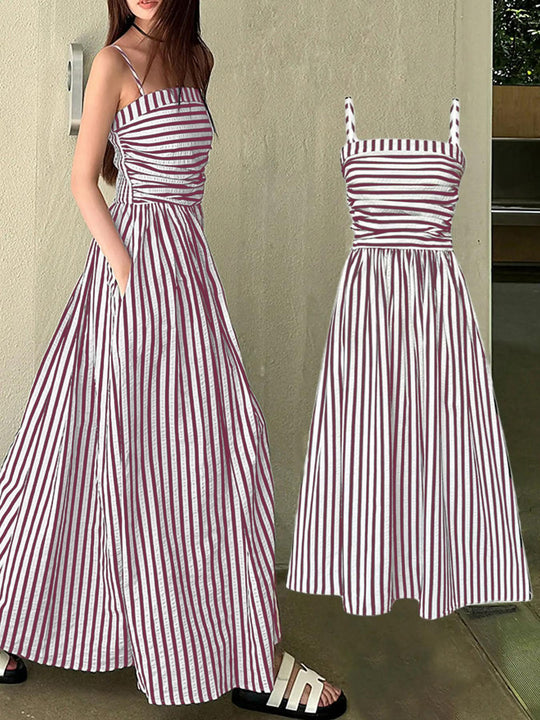 Damen Maxikleid mit schmalen Trägern und raffinierten Falten EB