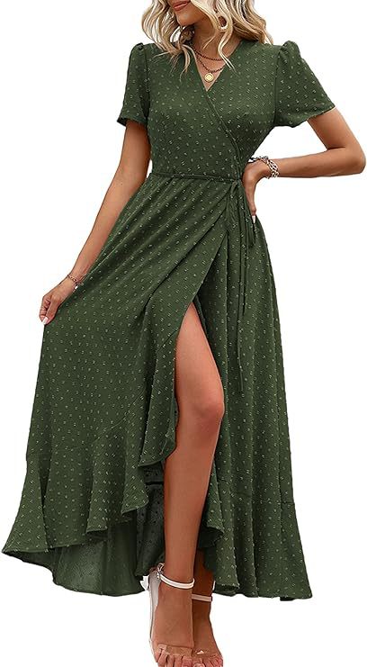 Damen Wickelmaxikleid mit eleganter Raffung und asymmetrischem Saum EB