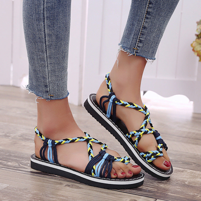 Damen Freizeit-Sandalen mit kunstvoll geflochtenem Riemen-Design EB