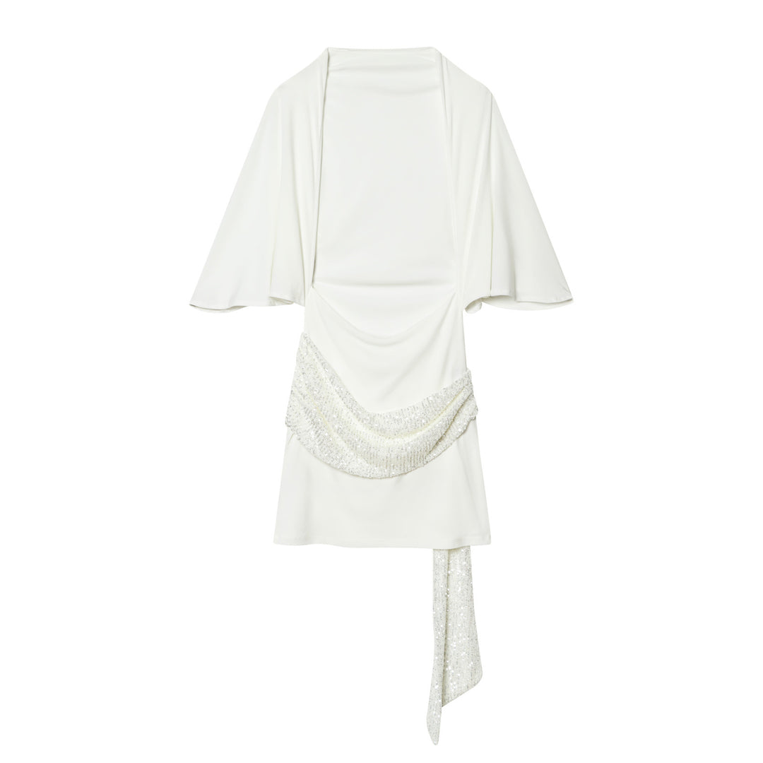 Damen elegantes Oberteil mit geschwungenem Saum und funkelnden Applikationen EB