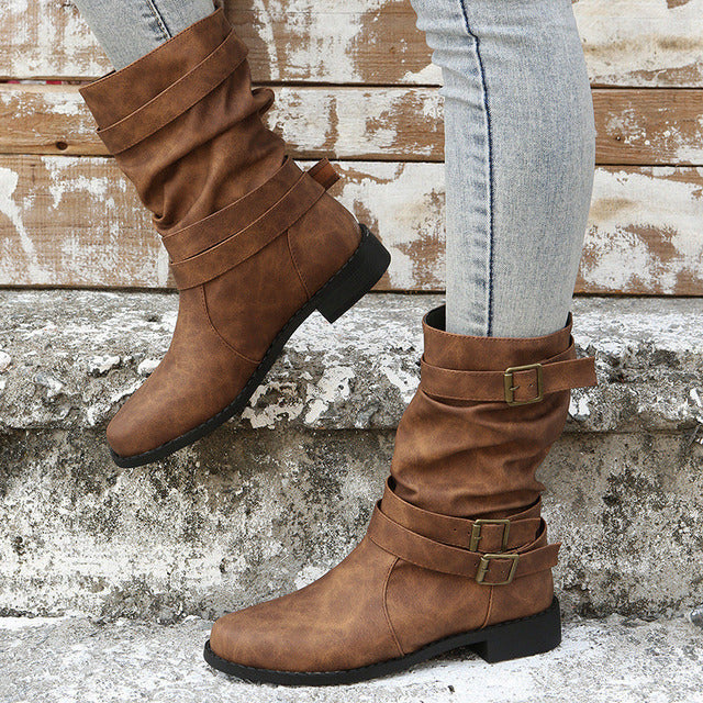Vintage Schnalle Mid-Calf Stiefel EB