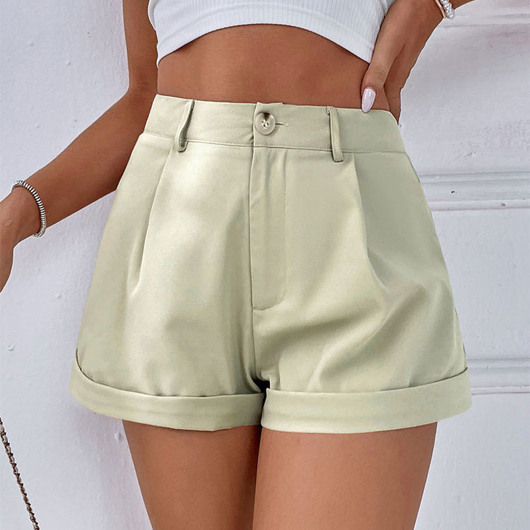Damen elegante Kurzshorts mit hohem Bund und umgeschlagenem Saum EB