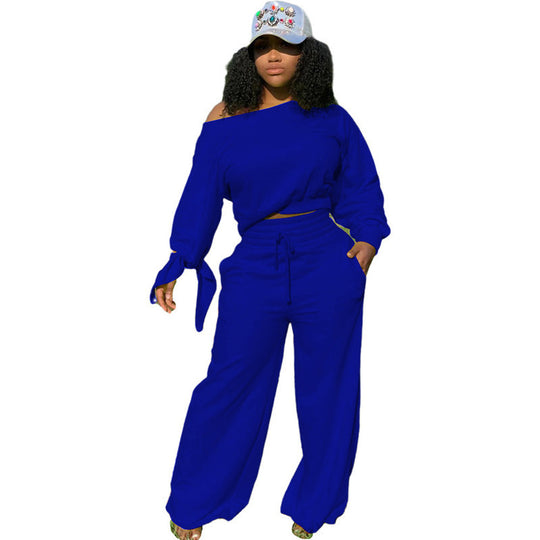 Damen Lässiges Two-Piece Set mit weitem Schnitt und Schulterfreiem Design EB