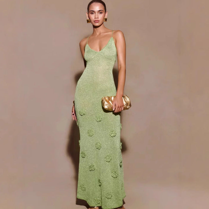 Damen Elegantes Maxikleid mit funkelnden Blütenapplikationen EB