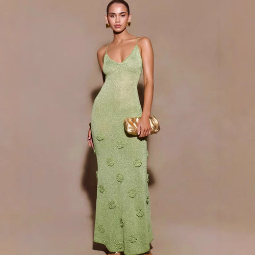 Damen Elegantes Maxikleid mit funkelnden Blütenapplikationen EB