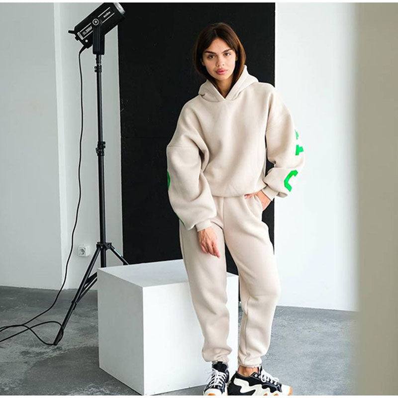Damen Lässiger Oversize-Sweatanzug mit Kapuze und elastischem Bund EB