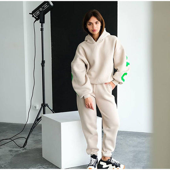 Damen Lässiger Oversize-Sweatanzug mit Kapuze und elastischem Bund EB