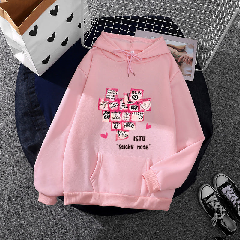 Damen nan Kapuzenpullover mit Sticky-Note Grafik, Kängurutasche und weichem Fleecefutter EB