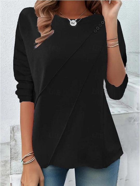 Damen modisches Oberteil mit asymmetrischem Saum und Knopfdetails EB