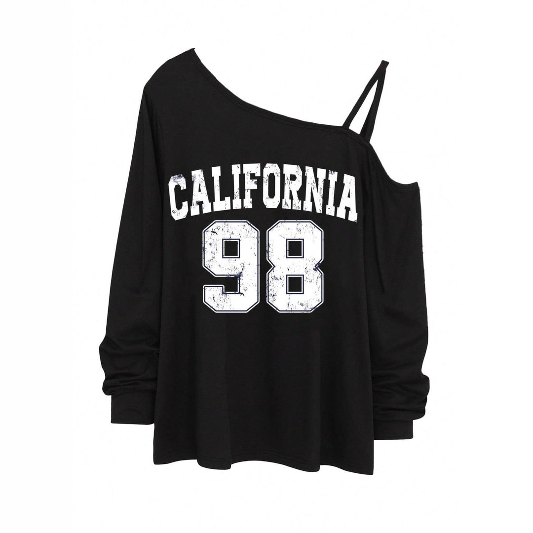 Damen nan lässiges One-Shoulder Sweatshirt mit Zierträgern und Vintage College-Print EB