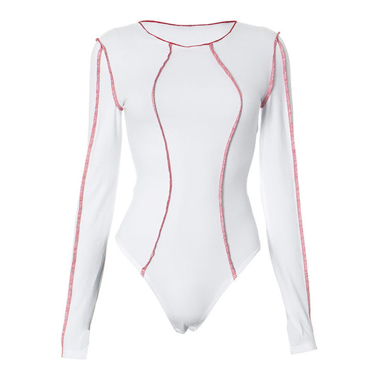 Damen Eleganter langärmeliger Bodysuit mit sportlichen Kontrasten EB