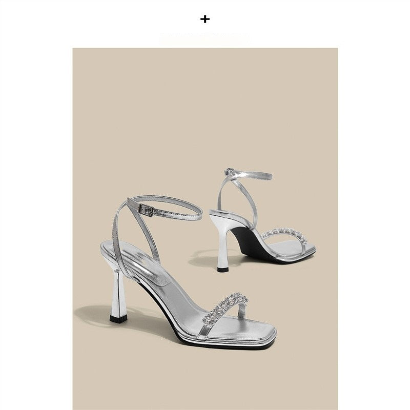 Damen High Heel Sandalen mit funkelnder Strassverzierung EB