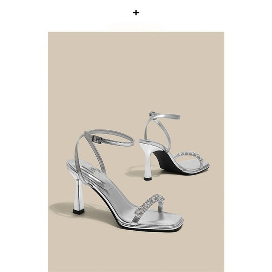 Damen High Heel Sandalen mit funkelnder Strassverzierung EB