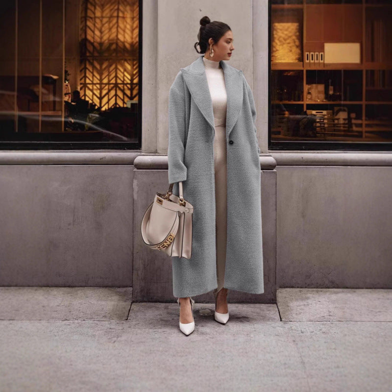 Damen Luxuriöser Wollmantel mit strukturiertem Design und klassischem Kragen EB