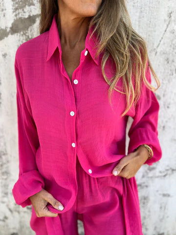 Damen Langärmlige Hemdbluse im Oversize-Stil mit Knopfleiste EB
