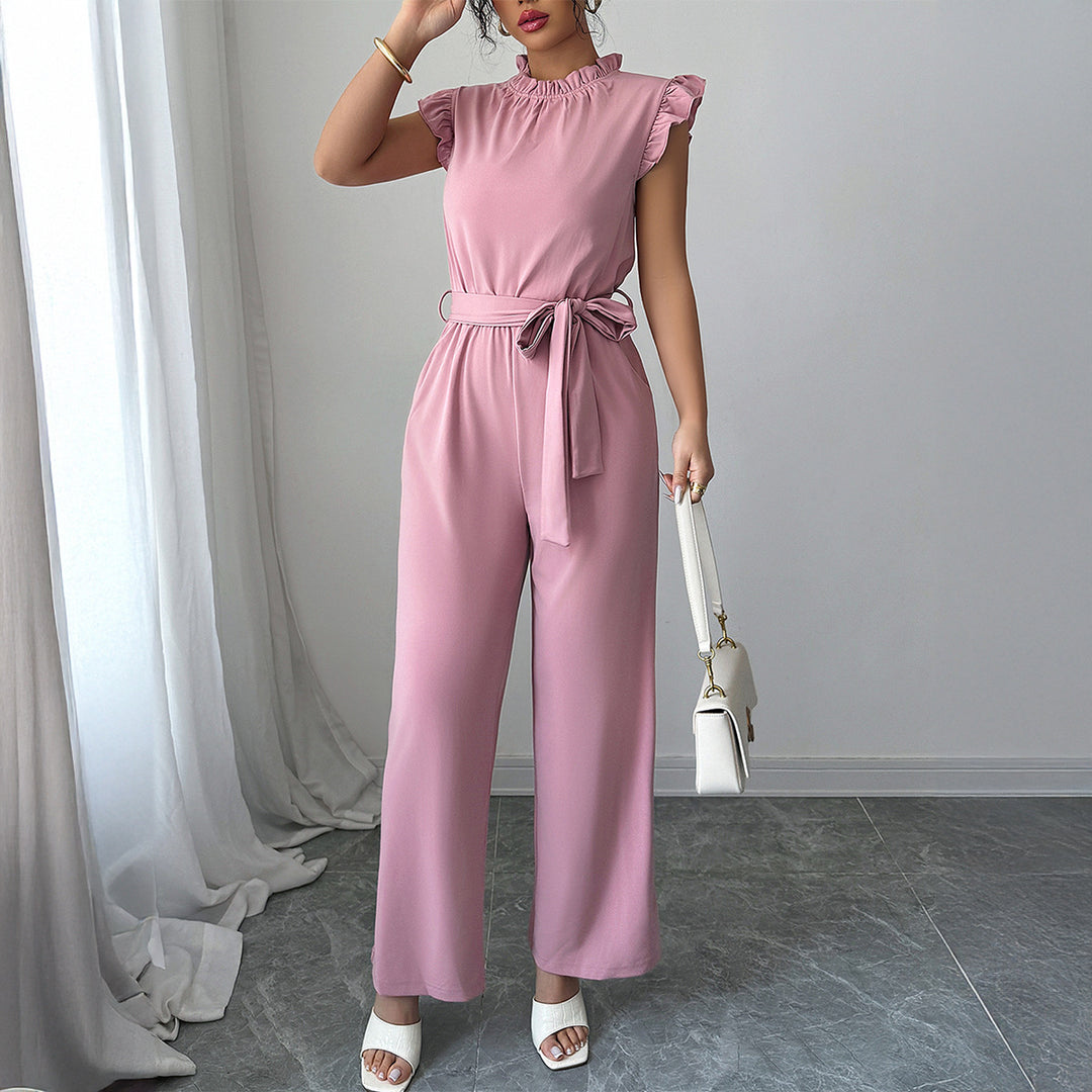 Damen Eleganter Jumpsuit mit Rüschendetails und Rückenausschnitt EB