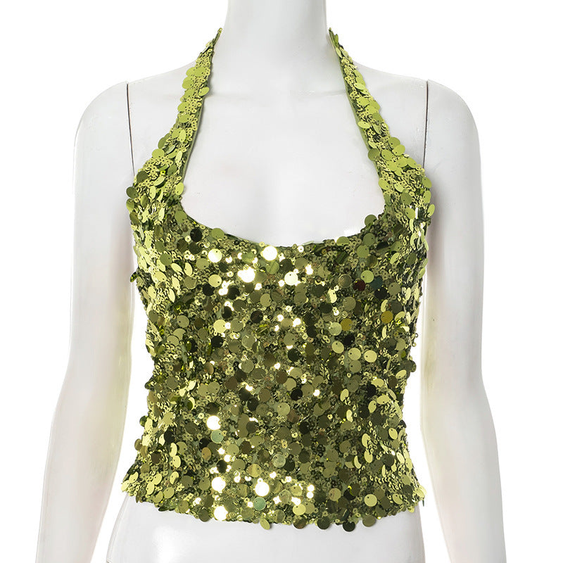 Damen Glitzerndes Top mit Pailletten und Trägern EB