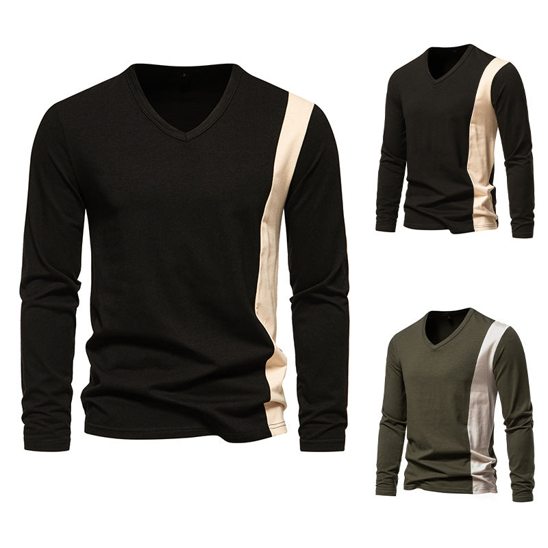 Herren Langarmshirt mit modernem V-Ausschnitt und kontrastierendem Design EB