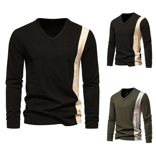 Herren Langarmshirt mit modernem V-Ausschnitt und kontrastierendem Design EB