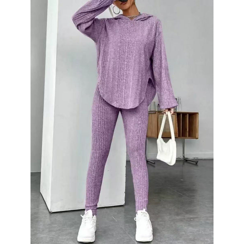 Damen Bequemes Lounge-Set mit Kapuze und schmalen Hosen EB