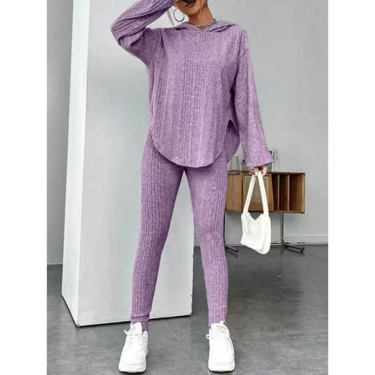 Damen Bequemes Lounge-Set mit Kapuze und schmalen Hosen EB