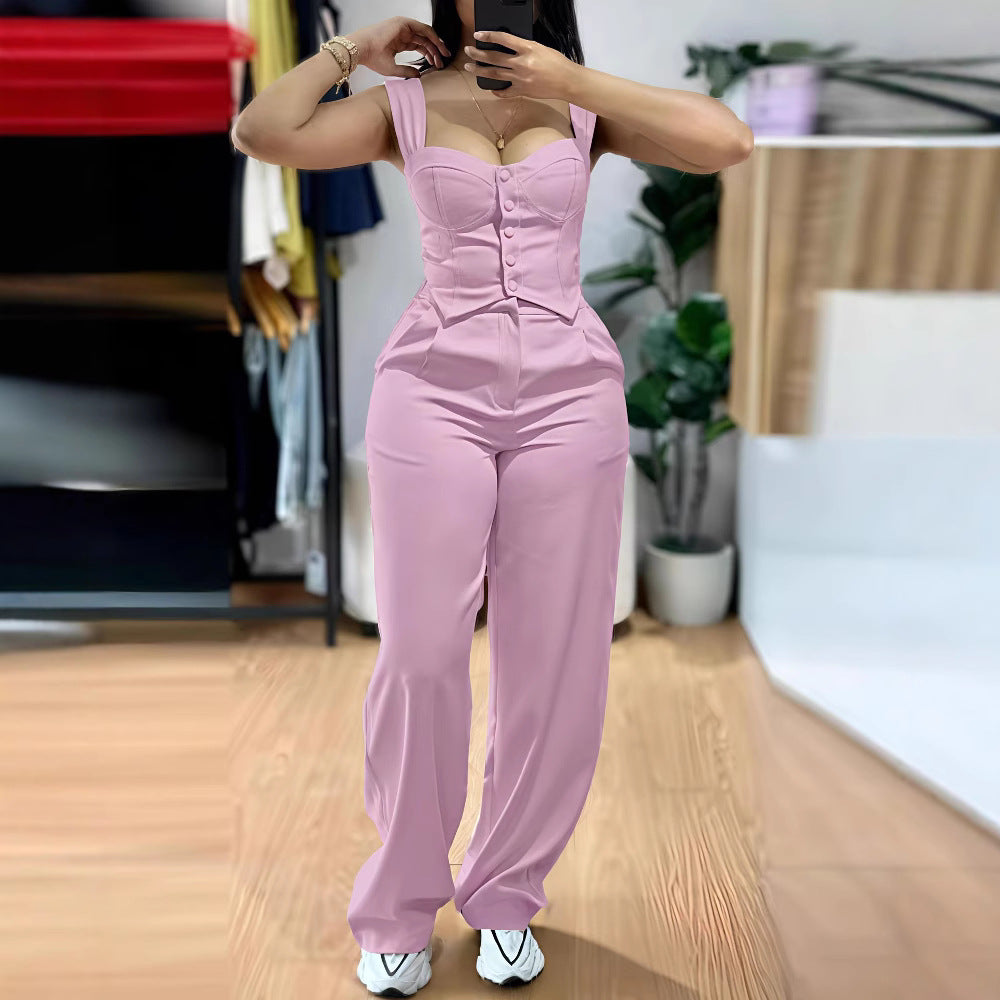 Damen Figurbetonter Jumpsuit mit tailliertem Schnitt und Knopfleiste EB
