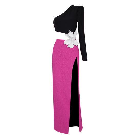 Damen Elegantes Kleid mit asymmetrischem Oberteil und floralem Akzent EB