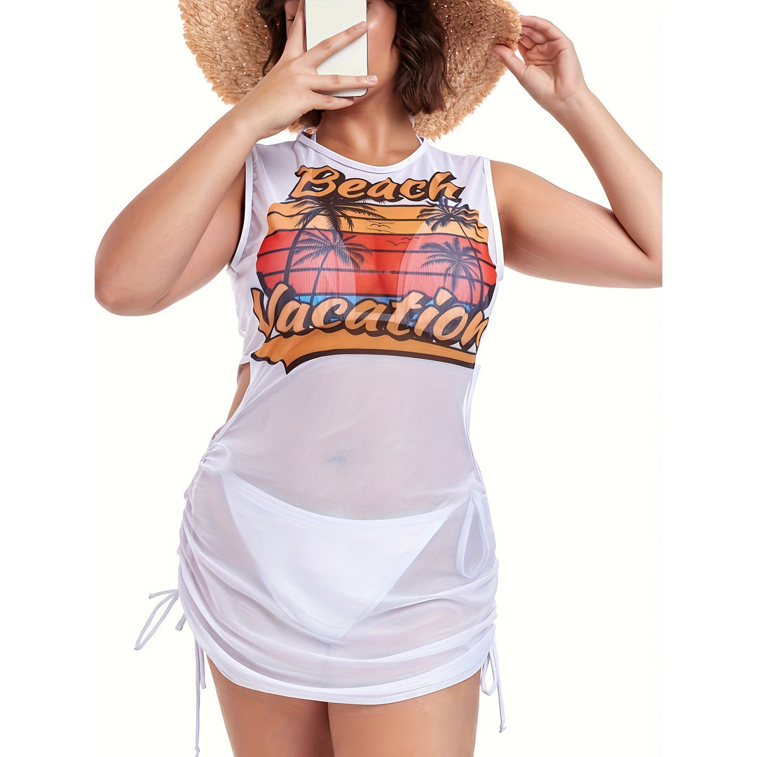 Damen Strandkleidung mit seitlichen Raffung und stylischem Print EB