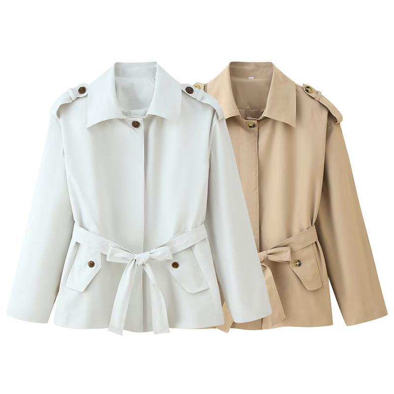 Damen elegante Trenchjacke mit taillierbarem Gürtel und modischen Knopfdetails EB