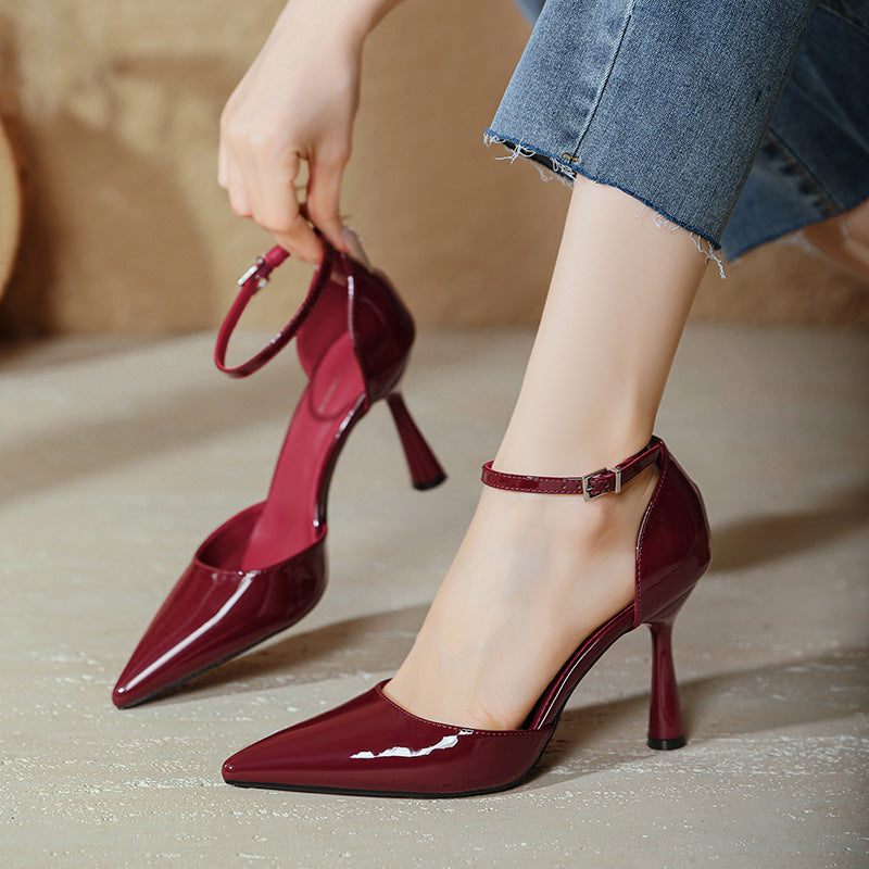 Damen Hochglanz Slingback-Pumps mit verstellbarem Riemen EB