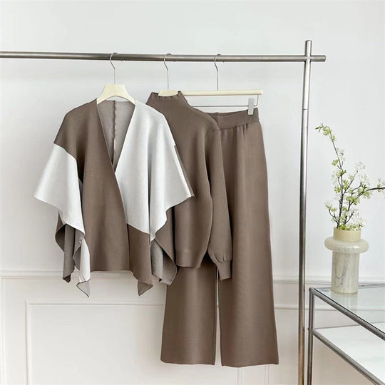 Damen modisches Strick-Loungewear-Set mit asymmetrischem Design EB
