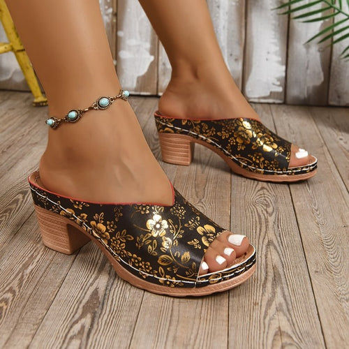 Damen Plattform-Pantoletten mit floralem Design EB