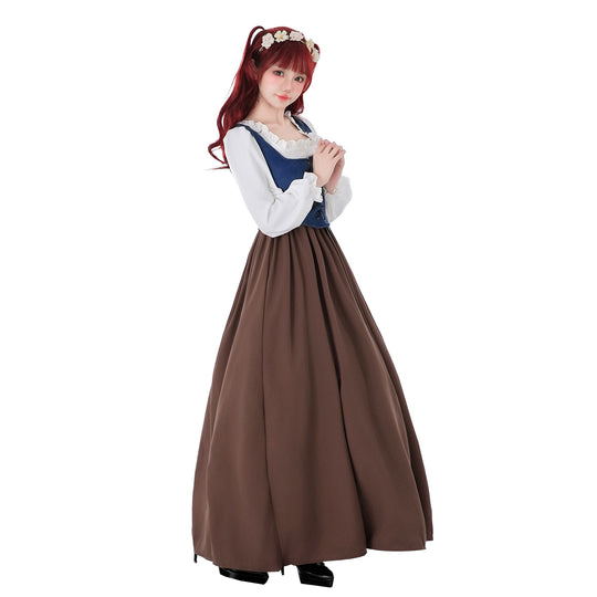 Damen nan mittelalterliches Dirndlkleid mit Schnürmieder, weiten Rüschenärmeln und bodenlangem Rock EB