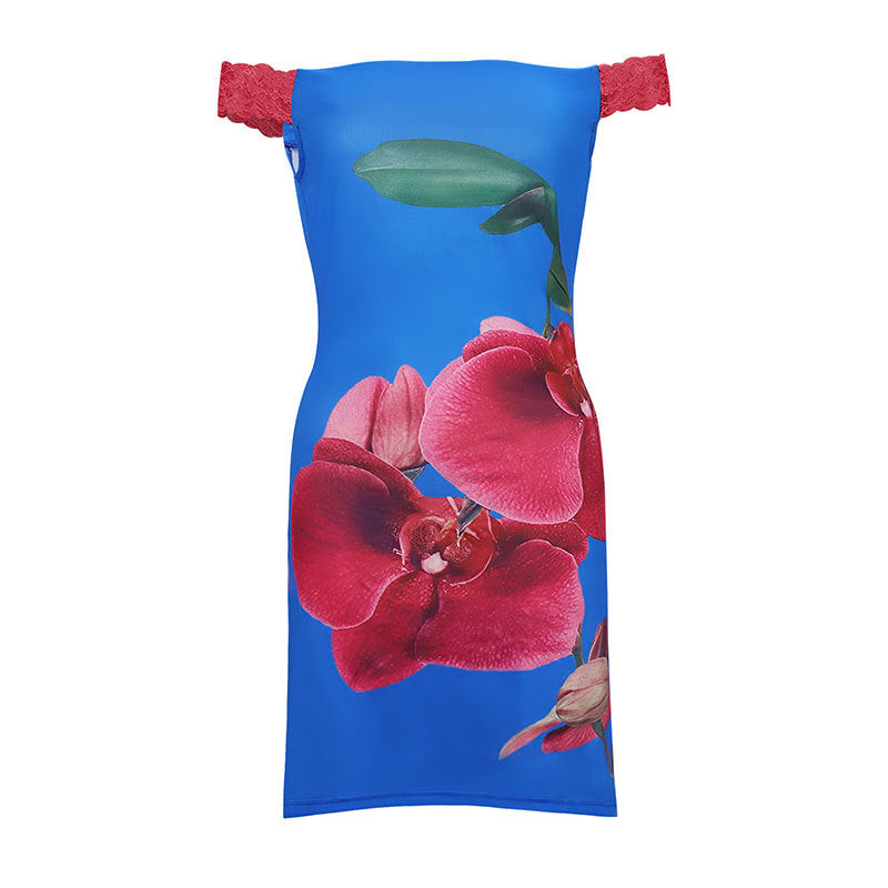 Damen Minikleid mit floralem Design und Off-Shoulder-Ausschnitt EB