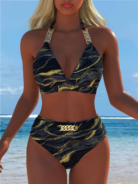 Damen Bikini mit luxuriösem Marmormuster und edlen Details EB