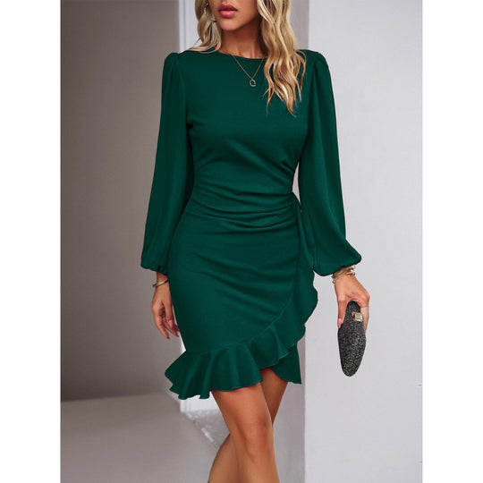 Damen elegantes und figurbetontes Cocktailkleid mit Puffärmeln EB