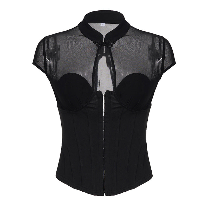 Damen Corsage mit transparenten Einsätzen und raffinierter Schnürungsdetail EB