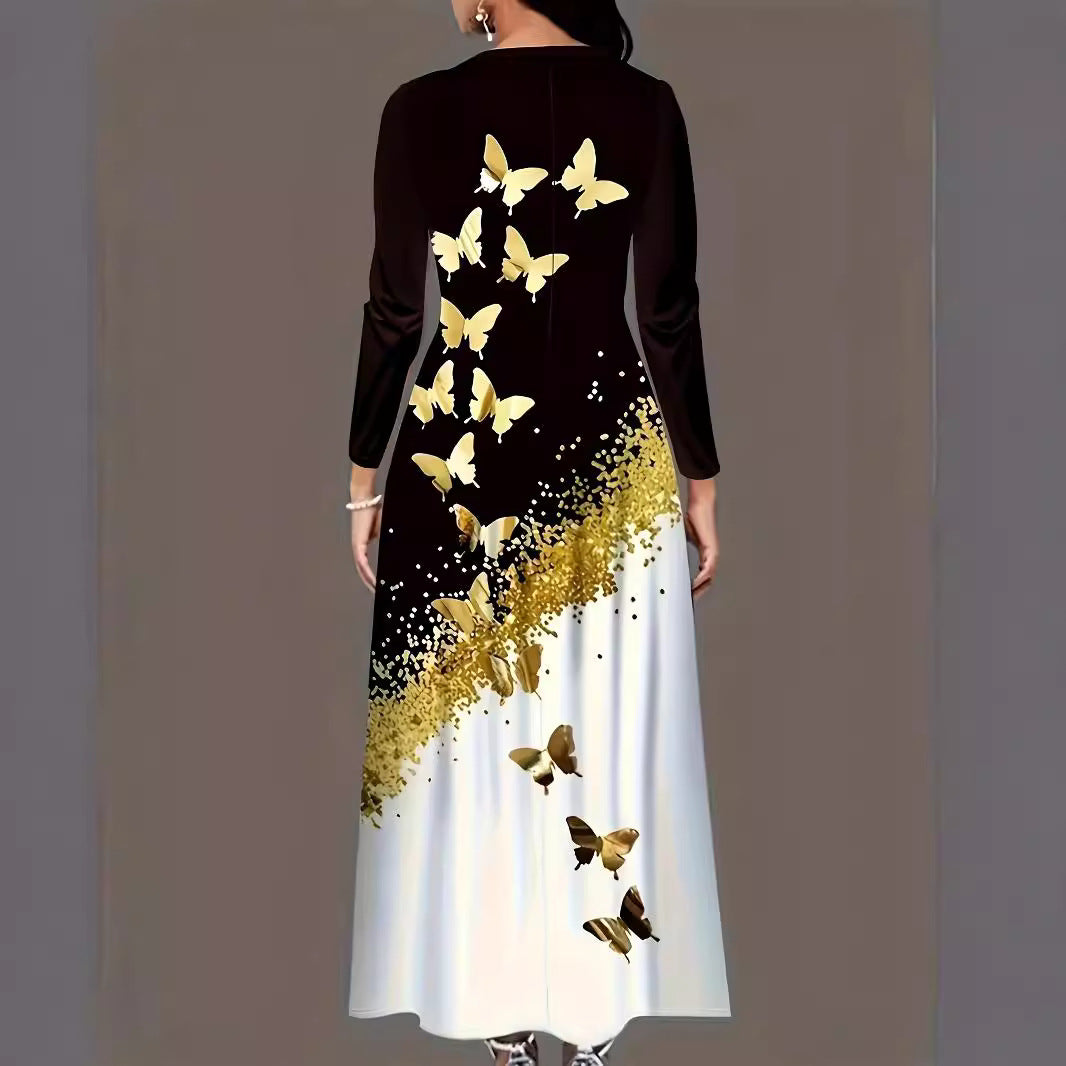 Damen Maxikleid mit elegantem Schmetterlingsdesign und funkelnden Akzenten EB