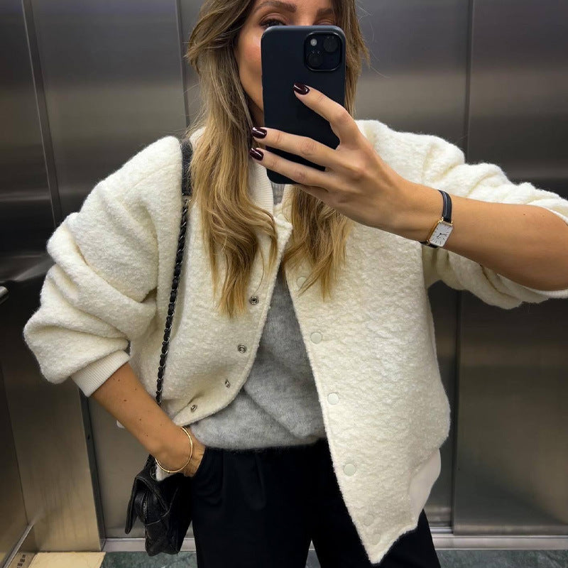 Damen Oversized Fleecejacke mit Knopfverschluss und Seitentaschen EB