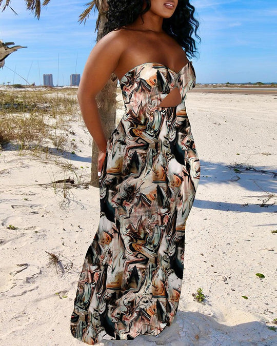Damen Maxikleid mit schickem Cut-Out-Design und glänzenden Akzenten EB