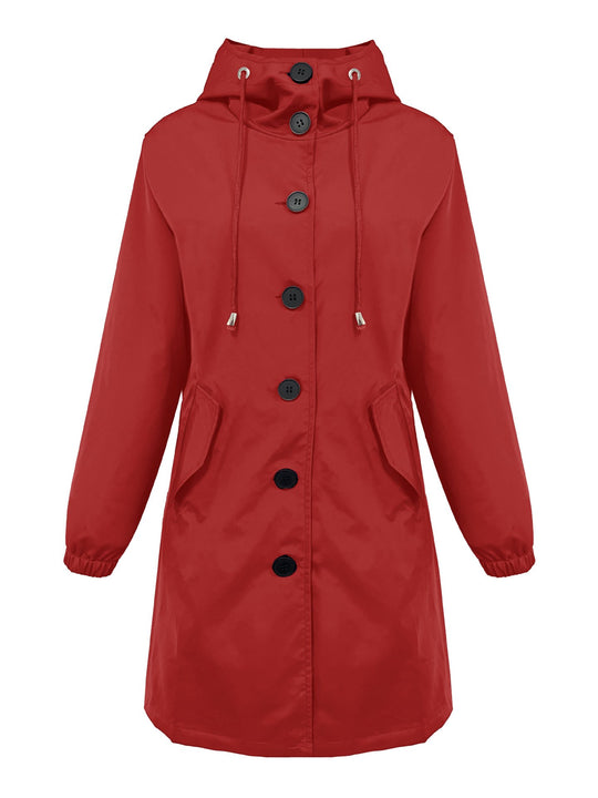 Damen nan leichter Regenparka mit Kapuze, überlanger Knopfleiste, Tunnelzug und aufgesetzten Taschen EB